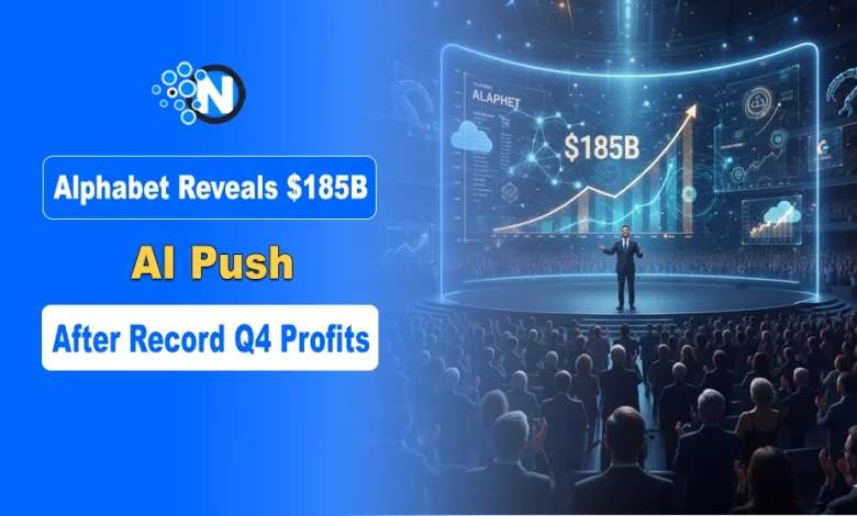 Alphabet Google Q4 earnings report showing AI investment of $185 B and profit text.