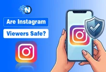Are Instagram Viewers Safe?" with instadp watermark on a digital security-themed background.