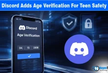 Discord age verification interface with biometric scan prompt and teen safety shield.