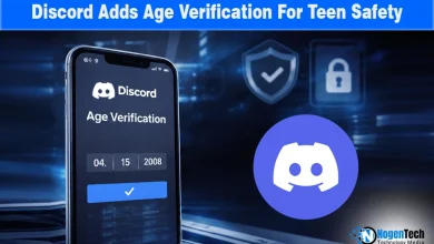 Discord age verification interface with biometric scan prompt and teen safety shield.