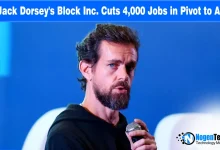 News heading "Jack Dorsey's Block Inc. Cuts 4,000 Jobs in Pivot to AI" with instadp watermark.