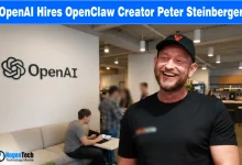 Portrait of Peter Steinberger with OpenAI logo and "OpenAI Hires OpenClaw Creator" text.