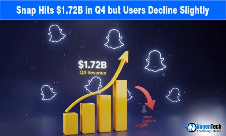 Snap Q4 earnings report showing $1.72B revenue and DAU decline.