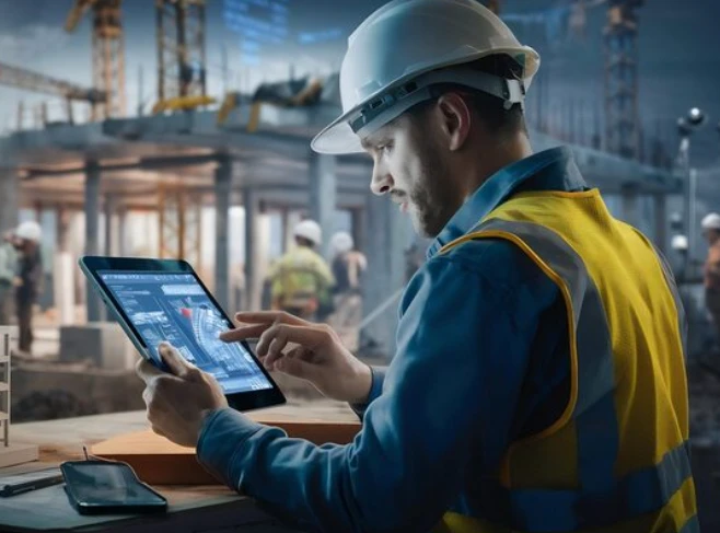 construction worker using cloud software