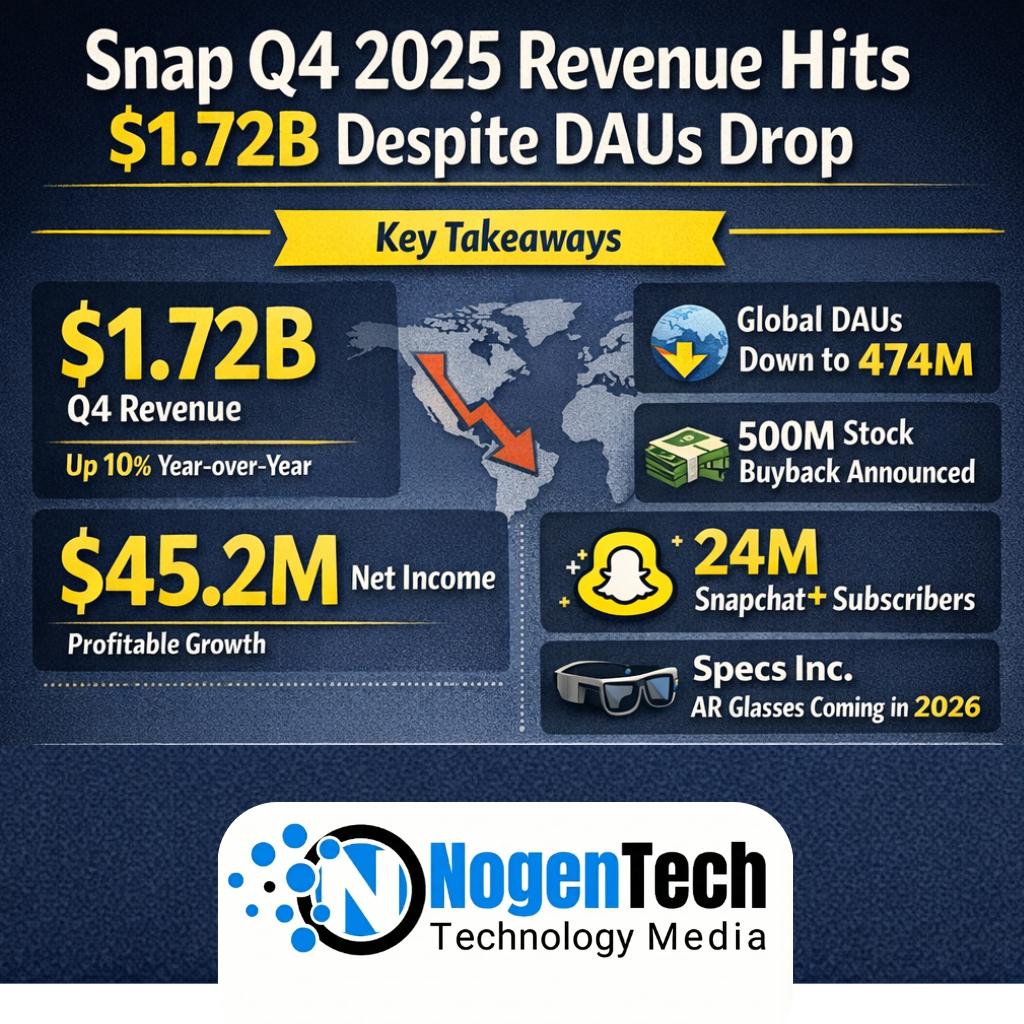 Snap Q4 earnings with reduction of DAUs image by nogentech.org