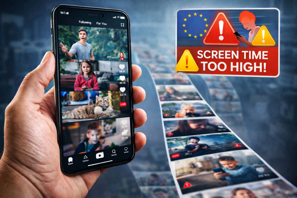 image showing tiktok reel on phone with text screen  time too high by nogentech
