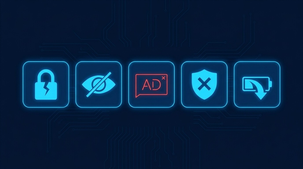 Five Pikashow security warning signs including malware risks, excessive permissions, and data tracking