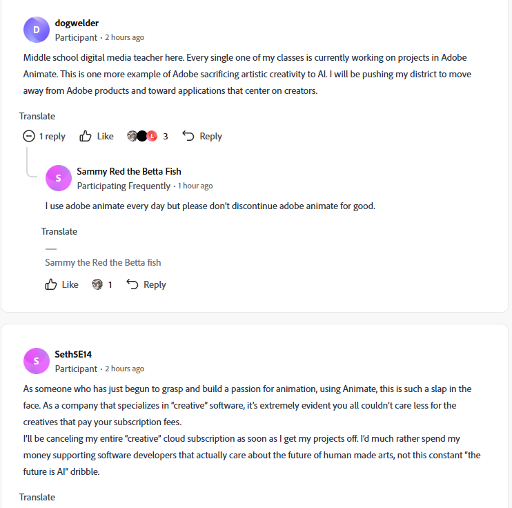 Screenshot from adobe community disscustion taken by nogentech