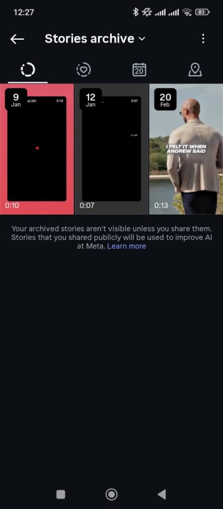 Archive folder showing instagram stories by nogenTech