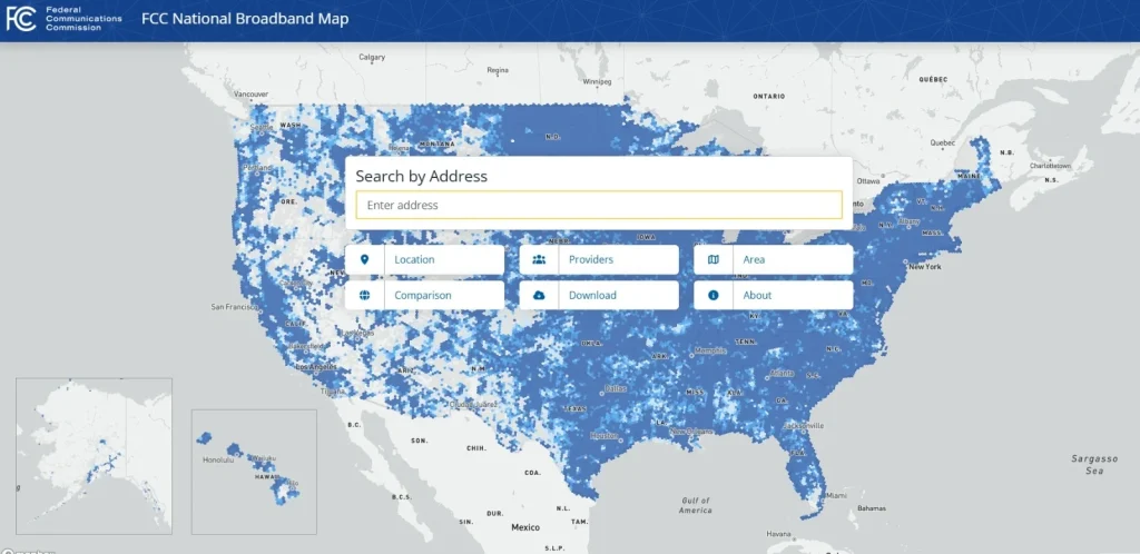 screenshot of the official FCC Broadband Map website