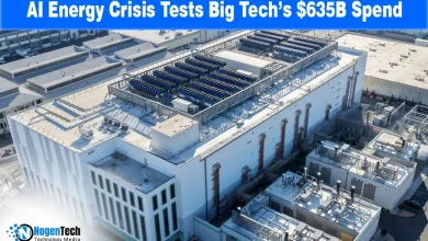 Aerial view of a large-scale industrial data center facility representing Big Tech AI energy consumption