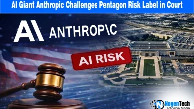 Anthropic AI logo and the Pentagon building with a court gavel, representing the 2026 legal challenge against the security risk designation.