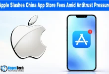 Apple logo and China map graphic highlighting the 2026 reduction of App Store commission fees from 30% to 25%.
