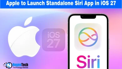Apple iOS 27 news graphic showing the Apple logo and a new standalone Siri app icon on a smartphone screen.
