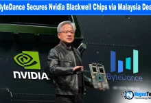 Nvidia Blackwell B200 chips in a Malaysia data center graphic, representing ByteDance’s $2.5 billion AI infrastructure deal.