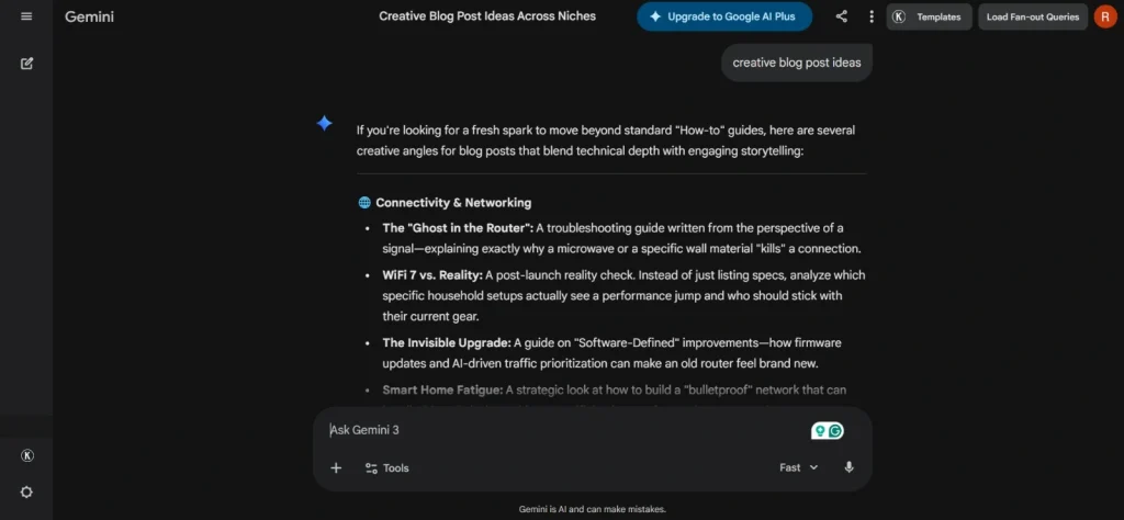Generic blog post ideas given by gemini
