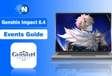 Laptop showing Genshin Impact character in armor for 6.4 events guide