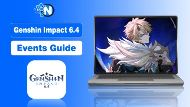 Laptop showing Genshin Impact character in armor for 6.4 events guide