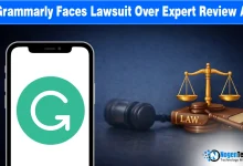 Grammarly logo and a legal gavel icon, representing the class-action lawsuit over AI-generated "Expert Review" feedback.