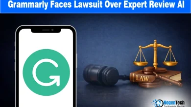 Grammarly logo and a legal gavel icon, representing the class-action lawsuit over AI-generated "Expert Review" feedback.
