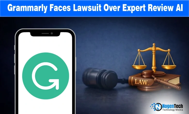 Grammarly logo and a legal gavel icon, representing the class-action lawsuit over AI-generated "Expert Review" feedback.