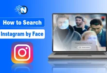 Digital illustration showing facial recognition tool for Instagram search