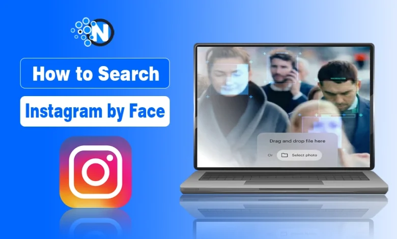 Digital illustration showing facial recognition tool for Instagram search
