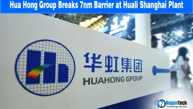Hua Hong logo and 7nm semiconductor wafer graphic representing China's second-largest chipmaker advancing its AI chip production capabilities