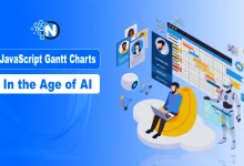 JavaScript Gantt chart with AI-inspired design showing project timelines