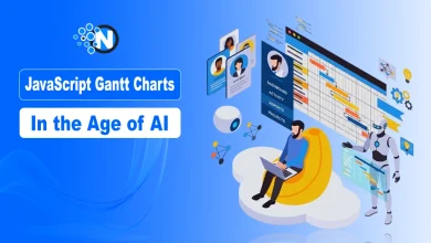 JavaScript Gantt chart with AI-inspired design showing project timelines