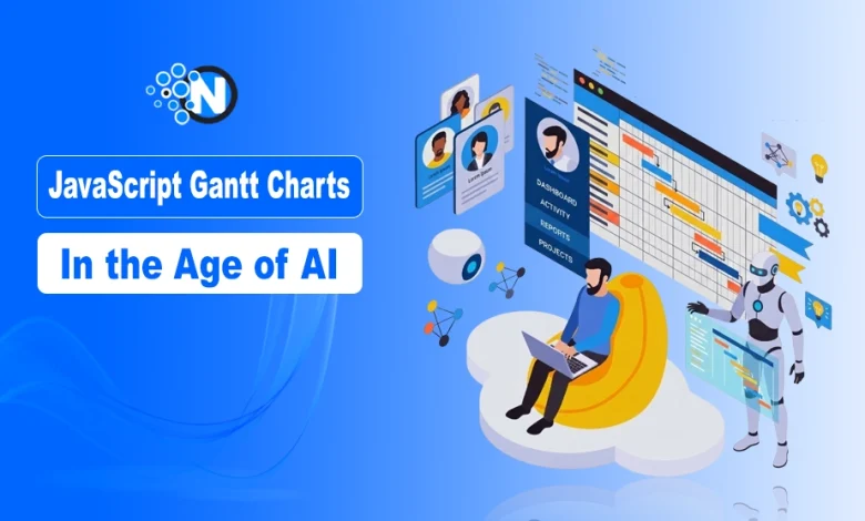 JavaScript Gantt chart with AI-inspired design showing project timelines
