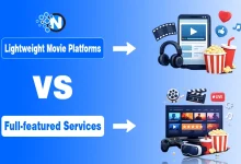 Comparison of free movie websites and premium paid streaming services on a laptop.