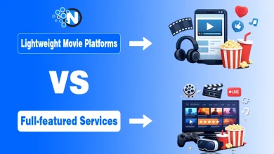 Comparison of free movie websites and premium paid streaming services on a laptop.