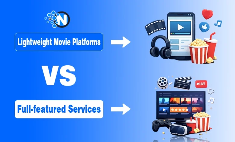 Comparison of free movie websites and premium paid streaming services on a laptop.