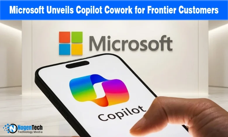 Microsoft logo and a smartphone showing the Copilot AI logo on a white background