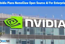 NVIDIA NeMoClaw logo with a digital circuit background and text "NVIDIA Plans NeMoClaw Open Source AI Agent for Enterprise Applications.