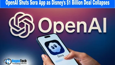 Hand holding a smartphone with the Sora app icon in front of an OpenAI logo, illustrating the Disney deal collapse.