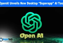 OpenAI logo on a dark background with blue header text "OpenAI Unveils New Desktop 'Superapp' AI Tool.
