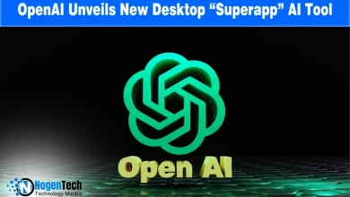 OpenAI logo on a dark background with blue header text "OpenAI Unveils New Desktop 'Superapp' AI Tool.