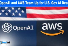 OpenAI and AWS logos with a U.S. Capitol silhouette, representing the partnership to provide AI solutions to federal and defense agencies.