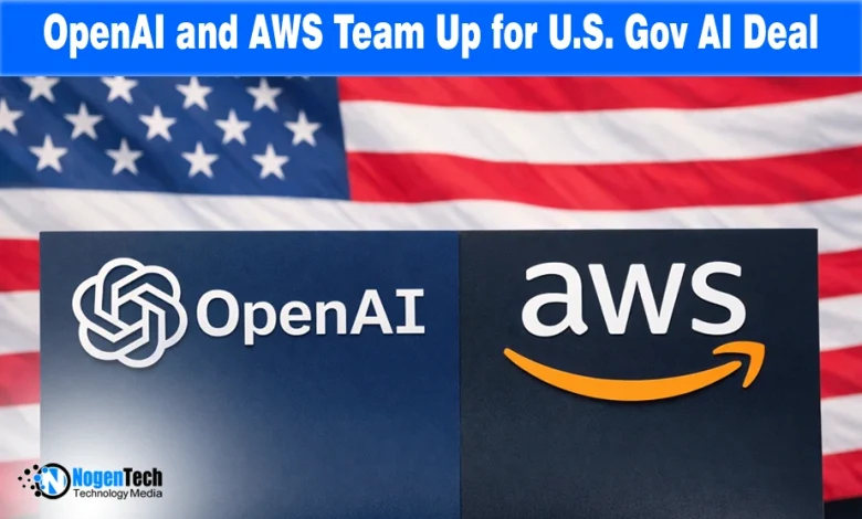 OpenAI and AWS logos with a U.S. Capitol silhouette, representing the partnership to provide AI solutions to federal and defense agencies.