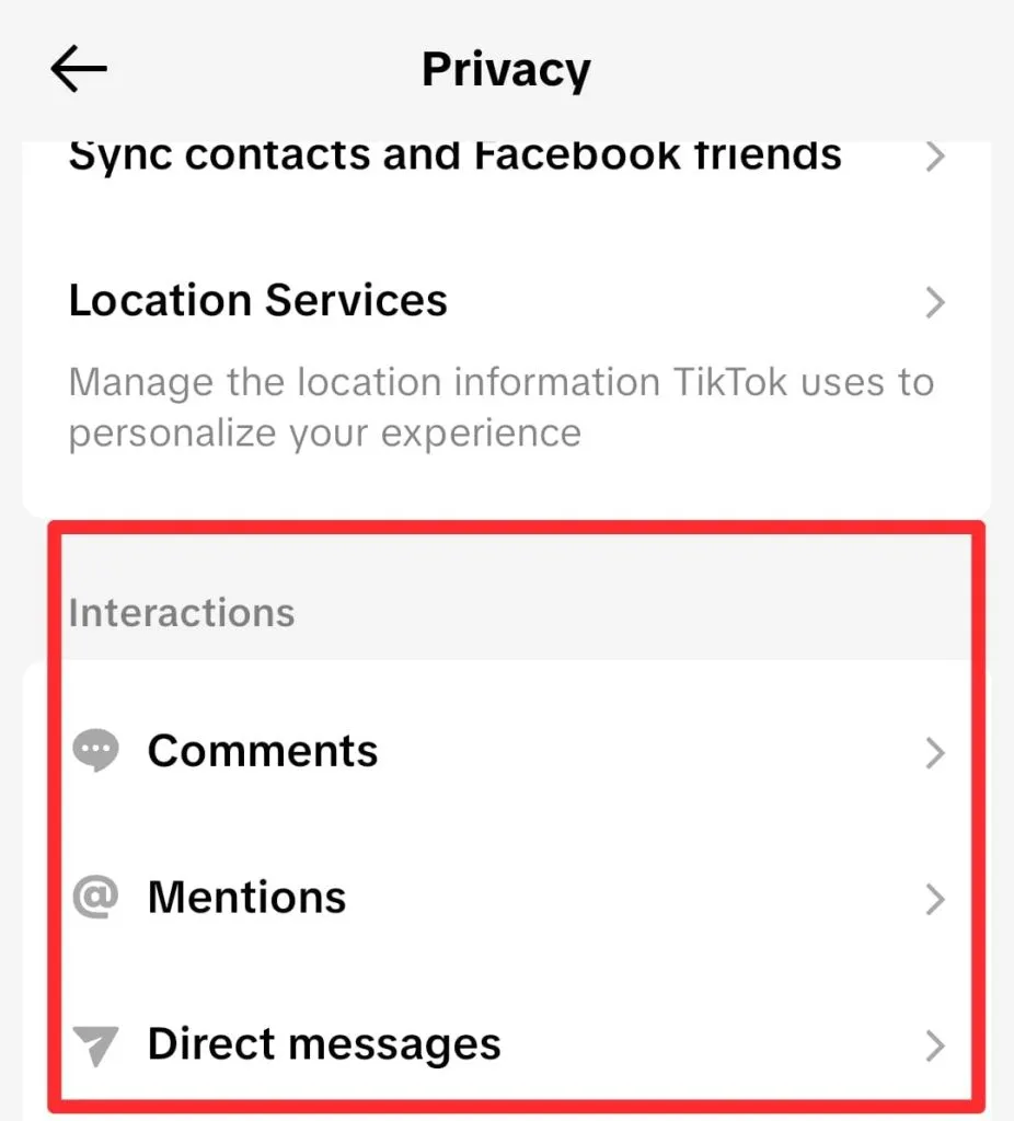 Privacy Settings menu