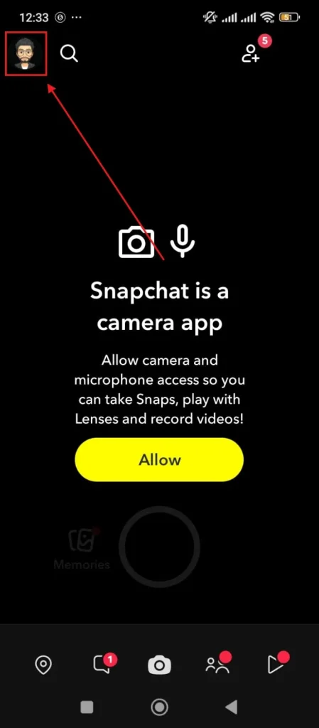 Open Snapchat and tap your Profile icon (top-left corner)