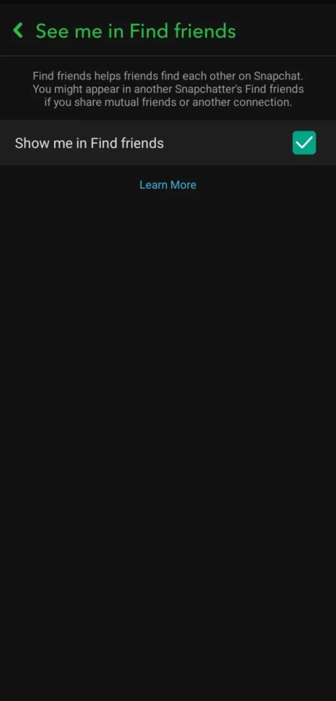 Snapchat Privacy Settings See Me in Find Friends