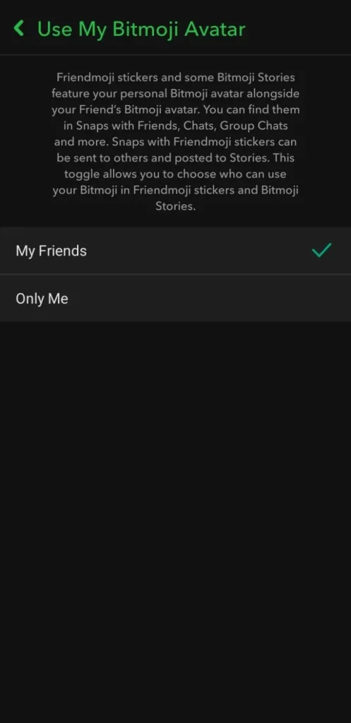 Snapchat privacy settings use my bitmoji