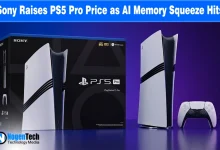 PS5 Pro console and retail box on a purple background with a news headline about the price increase