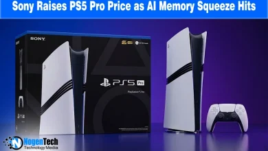 PS5 Pro console and retail box on a purple background with a news headline about the price increase