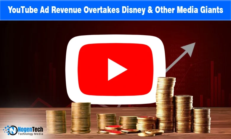 Data visualization showing YouTube's ad revenue surpassing the combined totals of Disney, NBC, Paramount, and Warner Bros. Discovery.