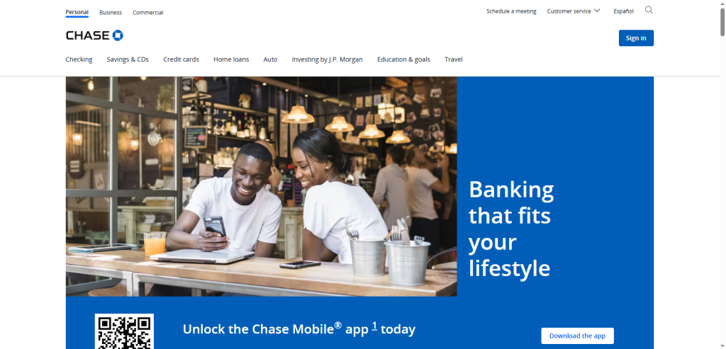 Chase mobile banking webpage screenshot by NogenTech