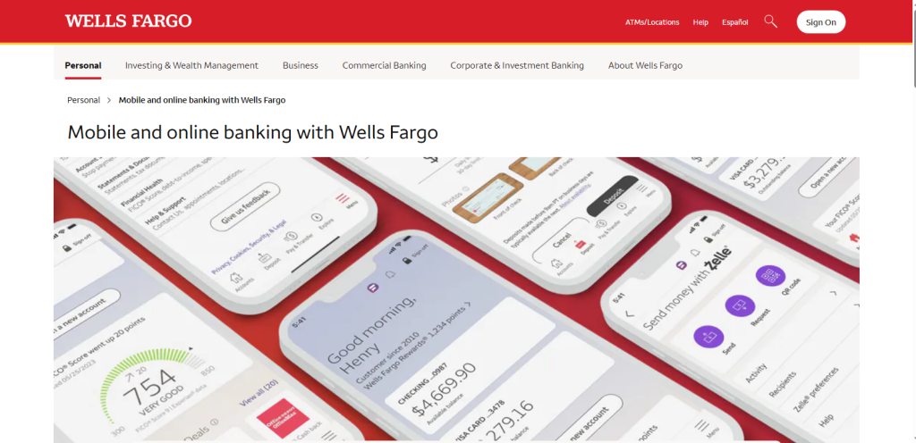 Screenshot of Wells Fargo Mobile webpage screenshot by NogenTech